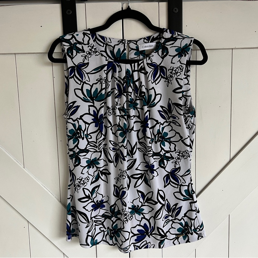 Calvin Klein Floral Sleeveless Blouse - Black and Blue